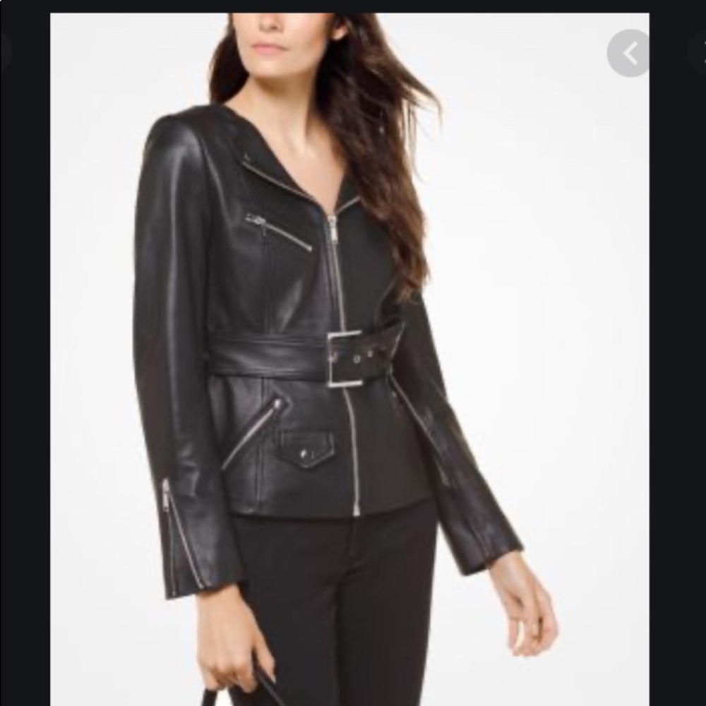 Michael Kors Belted Leather Jacket